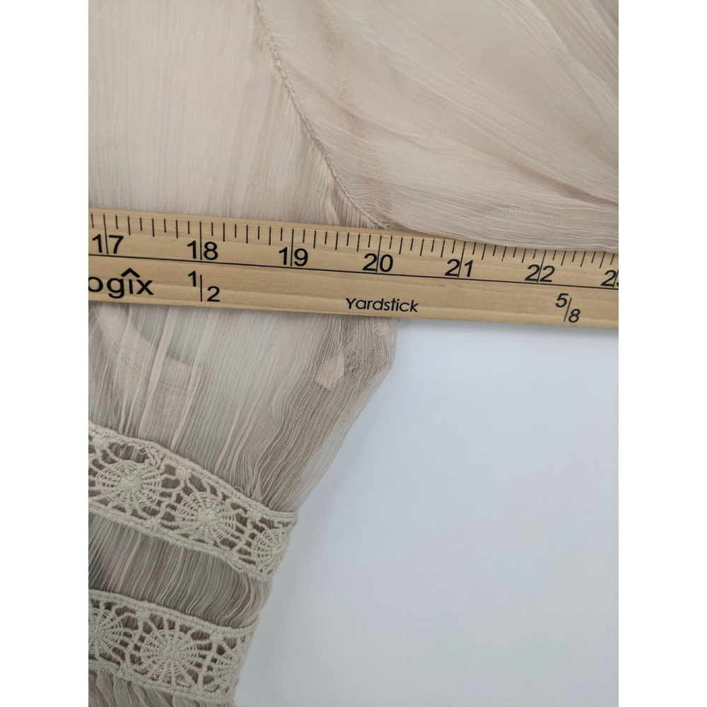 Sundance Dress Womens 6 Beige Sheer Long Sleeve Boho Peasant Lace Trimmed Midi - Picture 10 of 11